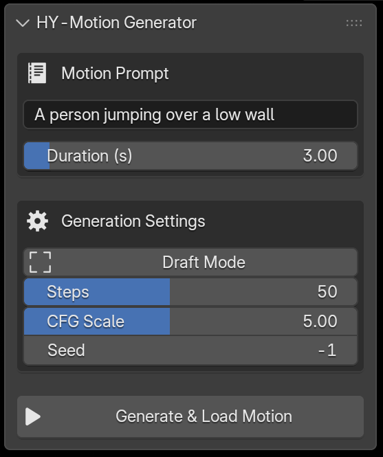 Motion Gen panel interface